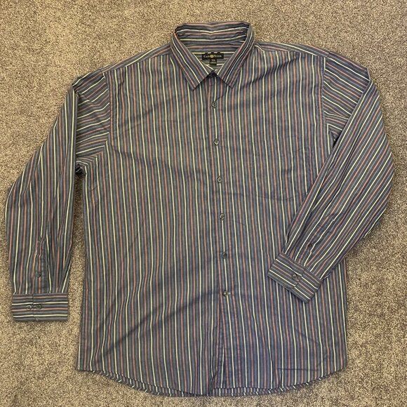 Club Room Men's Button Up Shirt Size XXL Gray Striped Long Sleeves GUC - Picture 2 of 10